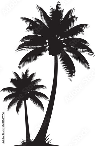 Two silhouette palm trees swaying gently under a tropical sun evoking paradise island vacation