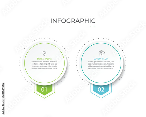 Vector Infographic label design template with icons and 2 options or steps.
