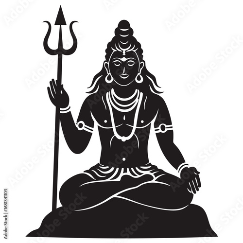 Lord Shiva Meditating with Trident A Symbolic Representation of Divinity Strength and Serenity Depicting Hindu God in Meditation