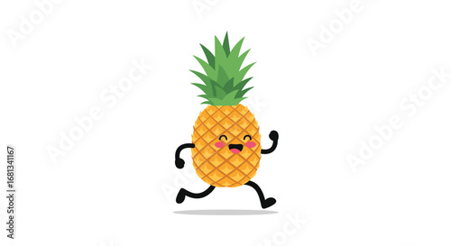 Happy cartoon pineapple character running joyfully with enthusiasm