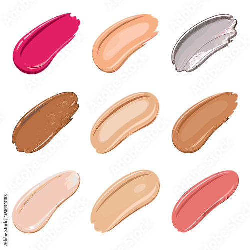Smears gloss streak rose peach eyeshadow makeup highlighter lip icon vector luminous