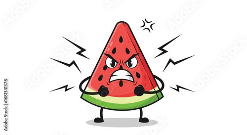 This angry watermelon slice character is really mad and expressing furious emotion