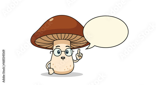 Wise mushroom with glasses sharing important thoughts and ideas with speech bubble illustration