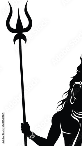Silhouette of Lord Shiva Holding Trishul A Striking Visual Depiction of Hindu Divinity and Spiritual Symbolism in Black and White