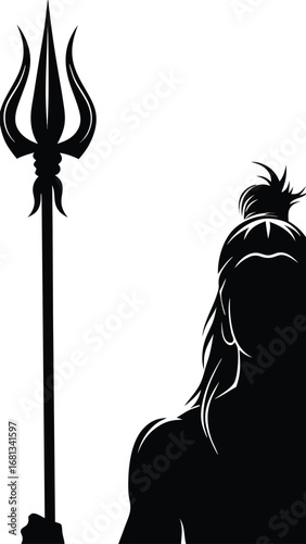 Silhouette of a Divine Being with a Trident Symbolizing Power and Spirituality Represented in a Striking Black and White Composition