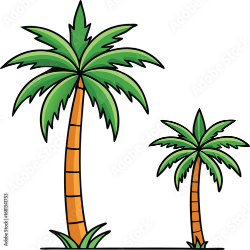 Two cartoon palm trees tropical paradise beach vacation summer resort island scenery