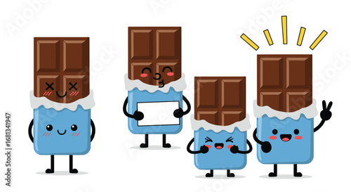 Charming chocolate bars animated characters expressing various emotions and actions