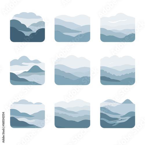 Vector dreamy between ethereal mist valley icon vectors fog morning atmospheric haze
