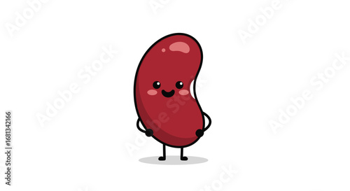 Adorable red kidney bean character dancing happily with joyful expression and cute pose