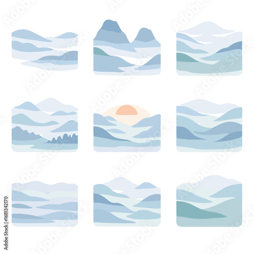 Hills dreamy icon vector wrapping mist vectors across pale fog sunrise valley