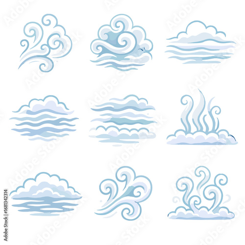 Vector winter icon layers haze drift icy crisp tendrils fog curls