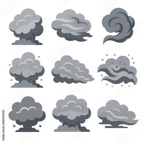 Industrial smoke icons puff vector dense icon chemical heavy haze fog urban
