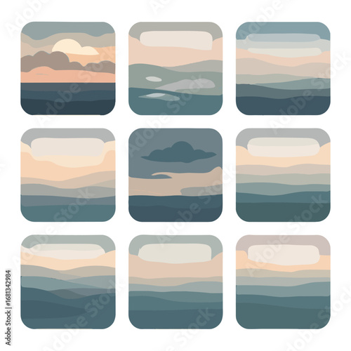 Horizon fog soft haze moody across twilight morning vector mist layered icon