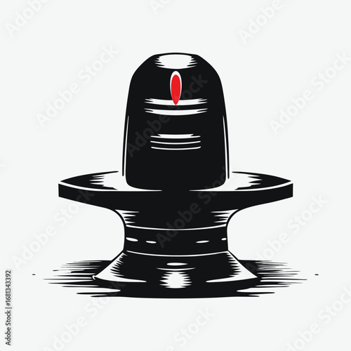 Monochromatic Shiva Lingam Art Illustration Representing Hindu Spirituality with a Red Tilaka Symbolizing Energy and Divine Power