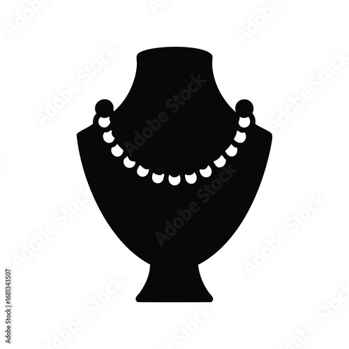 Jewelry Necklace Display Icon Silhouette - Black silhouette icon of a jewelry display stand featuring a beaded necklace, symbolizing fashion, luxury, and accessories.