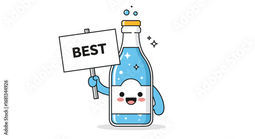 This happy sparkling water bottle character holds a sign announcing it is the best choice
