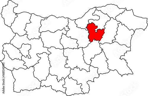 A detailed map of Bulgaria with internal borders, highlighting the Targovishte Province in a contrasting color. Ideal for regional data visualization, business reports, or educational content.

