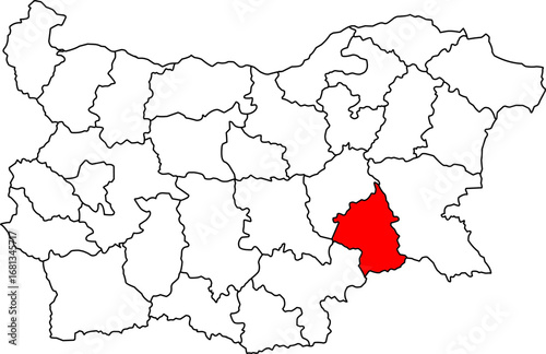 A detailed map of Bulgaria highlighting the Yambol Province. Perfect for agricultural reports, regional tourism, or business-related content.

