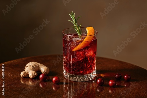 Crimson beverage placed on surface