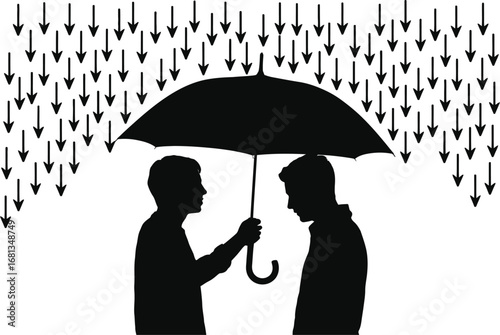 Offering support concept with umbrella and arrows illustration editable
