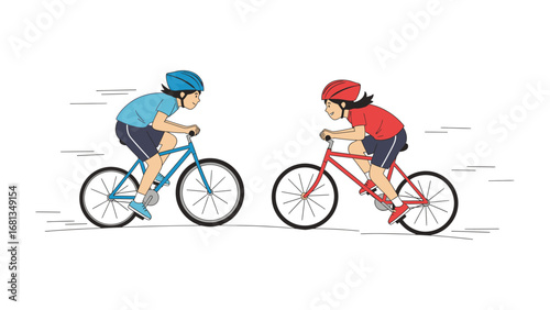 Cyclist Race in Action: Witness the thrill of competition as two cyclists engage in a high-speed race, showcasing peak performance and the spirit of sportsmanship. 