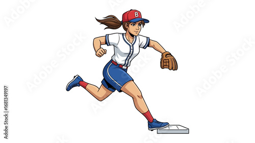 Base Runner's Ambition: A determined base runner with focused eyes sprints towards the next base, embodying athletic skill. Capturing the essence of competition.