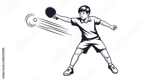 Table Tennis Action: A dynamic illustration captures a young player in mid-serve during a table tennis match, focusing on the precision and athleticism of the sport.