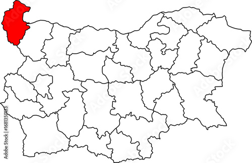 A detailed map of Bulgaria highlighting the Vidin Province. Ideal for geographical studies, cross-border business analysis, or content related to the Danube River.


