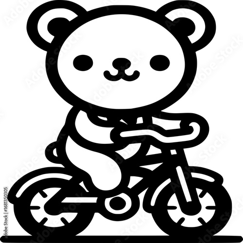 Cute Bear Riding Bicycle: A charming illustration captures a smiling bear joyfully riding a bicycle, embodying fun and lightheartedness, ideal for designs needing friendly imagery.