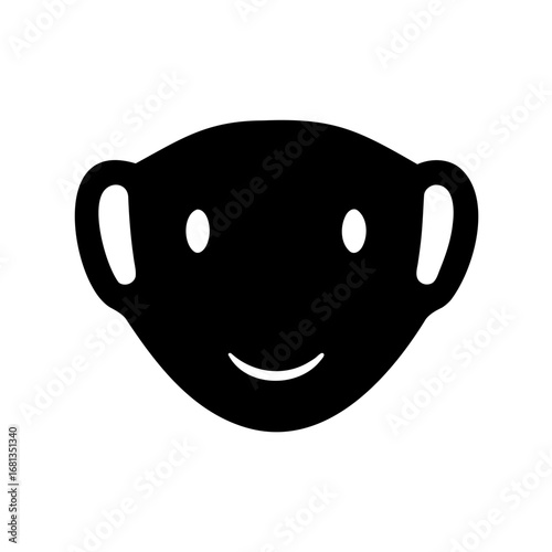 Smiling Protective Face Mask Icon Black Silhouette - Black silhouette icon of a protective face mask with ear loops and a smiling expression, symbolizing health, safety, and positivity.