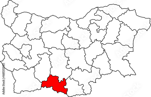 A detailed map of Bulgaria highlighting the Smolyan Province. Perfect for regional studies, tourism, or geographical projects related to the Rhodope Mountains.

