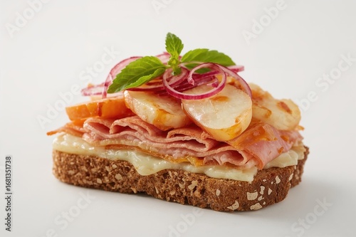 Open-faced sandwich topped ...