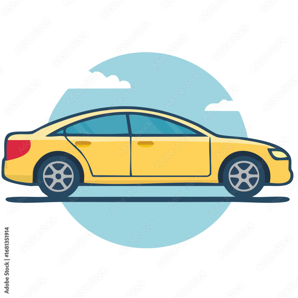 Fototapeta premium Yellow sedan car side view flat vector design