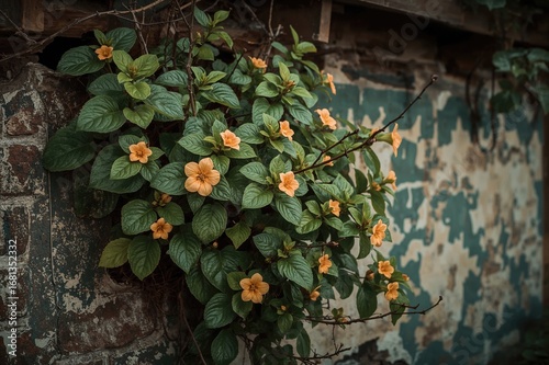 Flower design on brick wall...