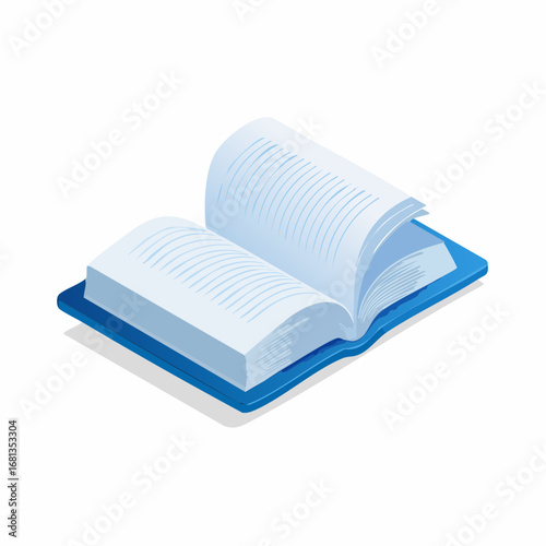 Isometric Open Blue Book Pages Illustration