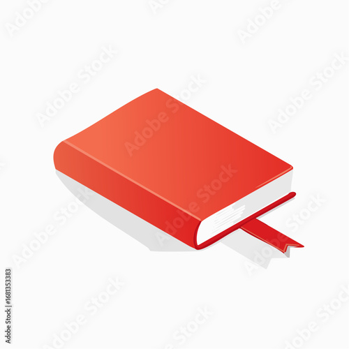 Isometric Red Hardcover Book with Bookmark