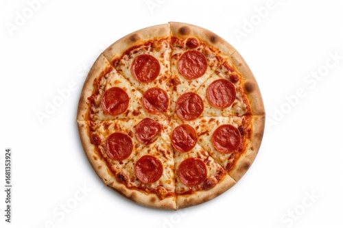 Pepperoni topped pizza disp...