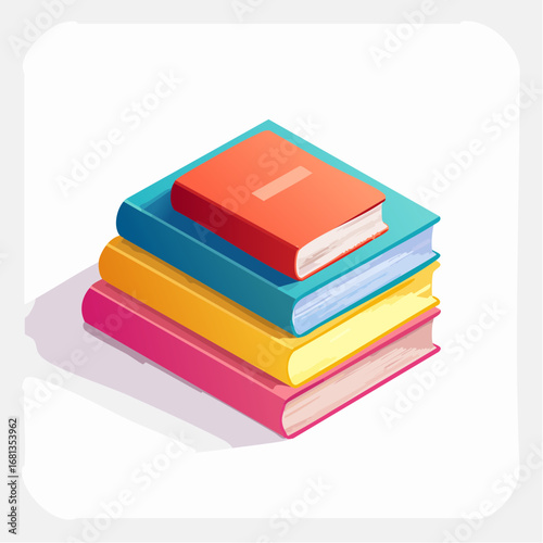 Stack of Colorful Isometric Books on White Background