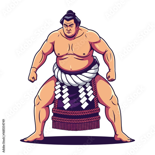 Strength and Tradition: A striking illustration of a sumo wrestler in a powerful stance, capturing the essence of the ancient martial art.