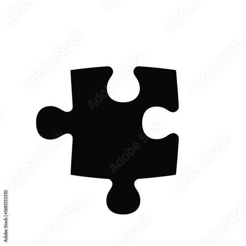 Single black puzzle piece isolated on white background