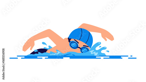 Swimming Freestyle Illustration: A vibrant, stylized illustration showcasing a swimmer executing a freestyle stroke with dynamic energy, highlighting the power and flow of the sport in action.