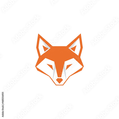 Modern orange geometric fox head logo vector art. Minimalist animal illustration with sharp lines and white accents.