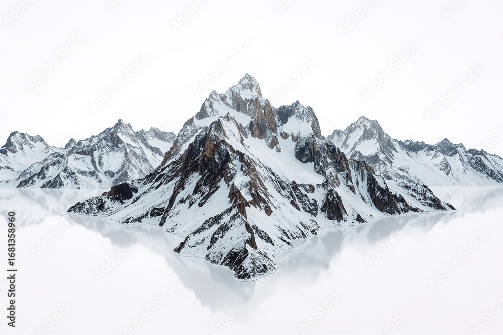 Obraz premium Advertisement featuring a snowy island landscape with isolated mountains. Perfect for travel and holiday themes.