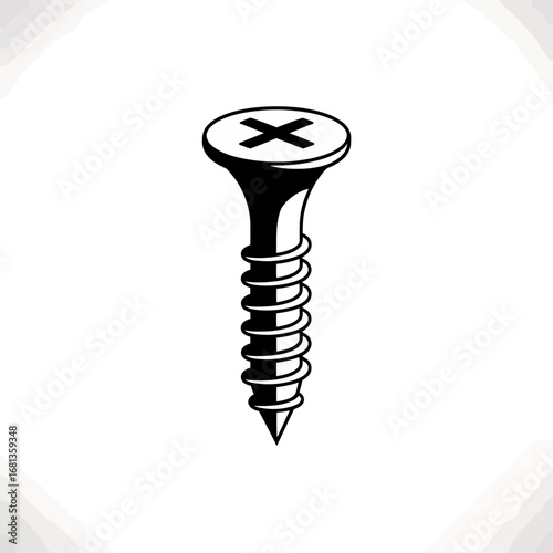 Illustrated Screw A black and white design for mechanical fasteners in construction
