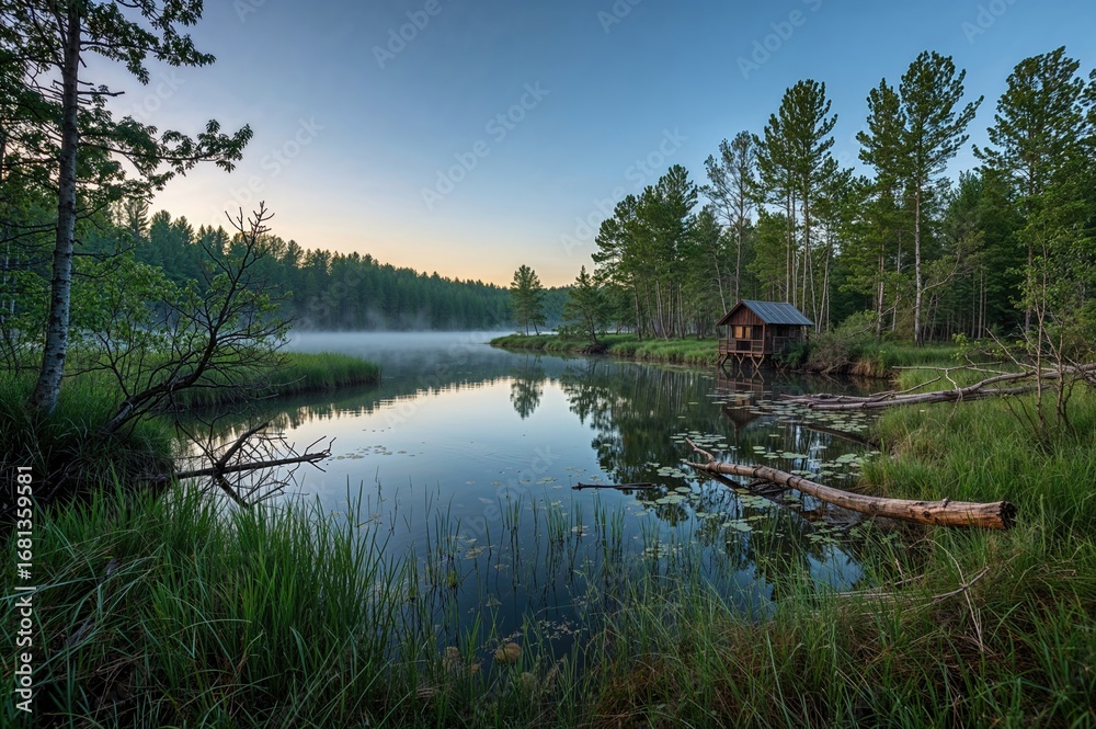 Obraz premium Scenic twilight panorama of a springtime marsh