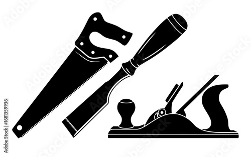 Craftsmanship Tools A Black and White Silhouette Illustration for Woodworking Enthusiasts