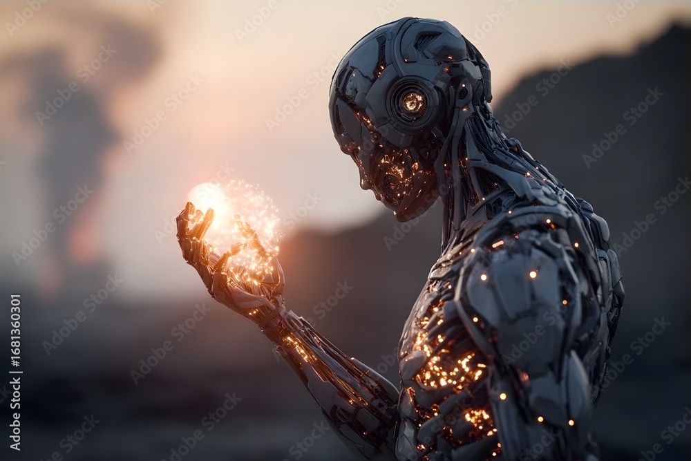 Fototapeta premium Robot Holding Glowing Orb 