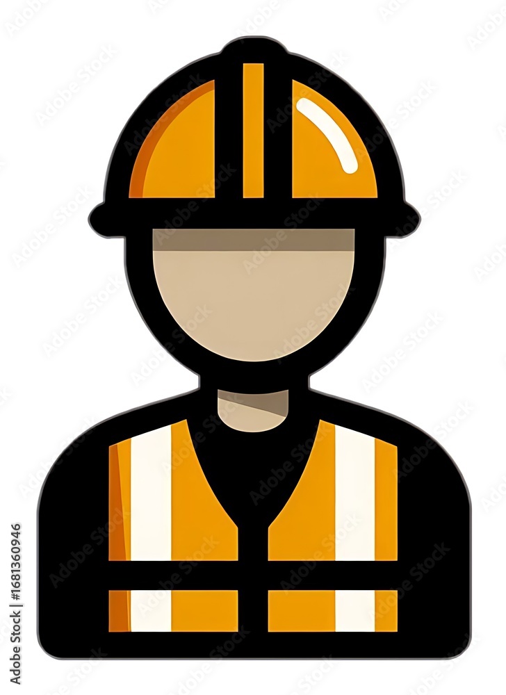 Illustration of a construction worker wearing a safety helmet and vest, a symbol of labor, industry, and professional service Illustration of a construction worker wearing a safety helmet and vest, a symbol of labor, industry, and professional service