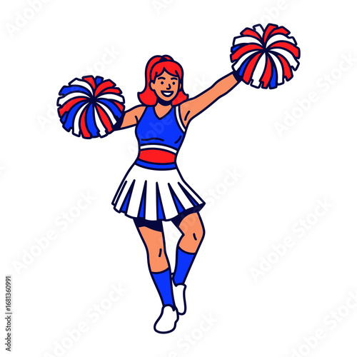 Cheerleader: A vibrant illustration showcasing a spirited cheerleader in action, her colorful pom-poms adding a dynamic touch of energy.