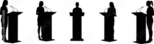 Wallpaper Mural Five women speaking at podium silhouette vector illustration isolated on white background  Torontodigital.ca